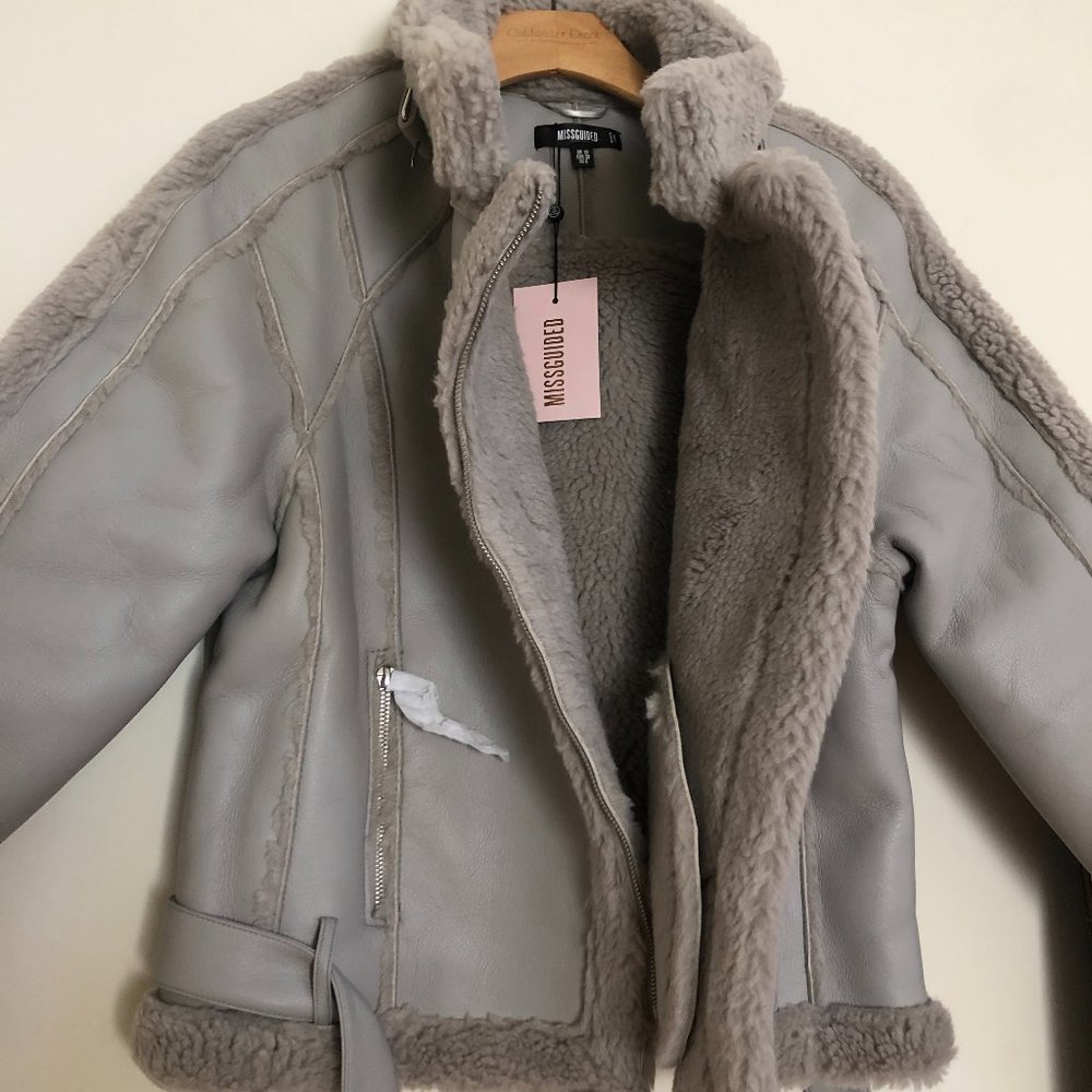 NWT MISSGUIDED AVIATOR BOMBER GRAY SIZE 6
